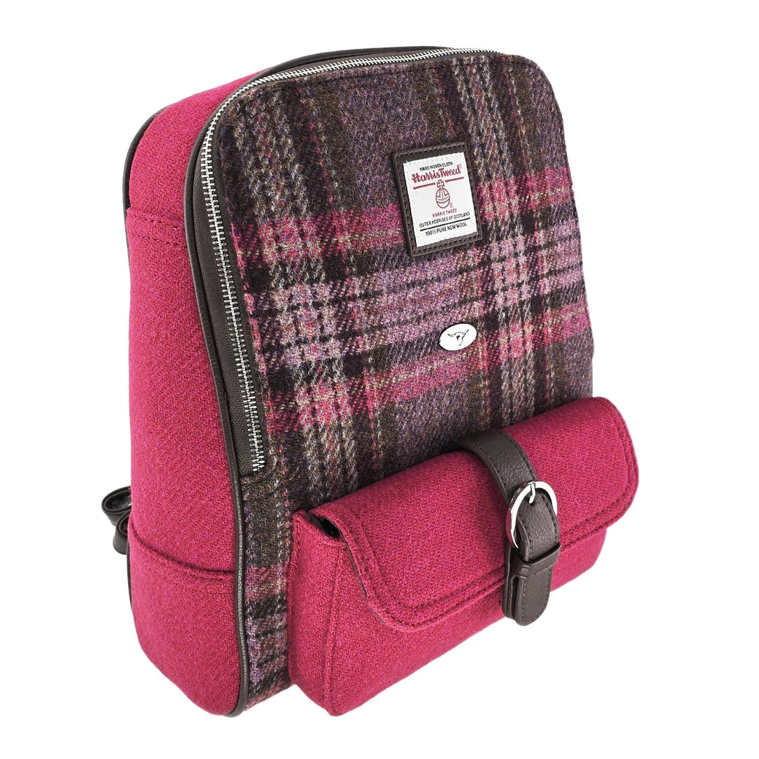 Glen Appin Harris Tweed Naver Backpack Burgundy & Pink Tartan