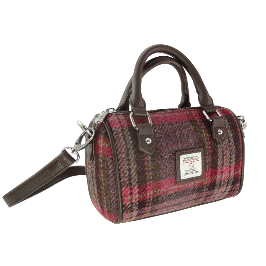 Glen Appin Harris Tweed Kilbride Mini Bowling Bag Burgundy & Pink Tartan