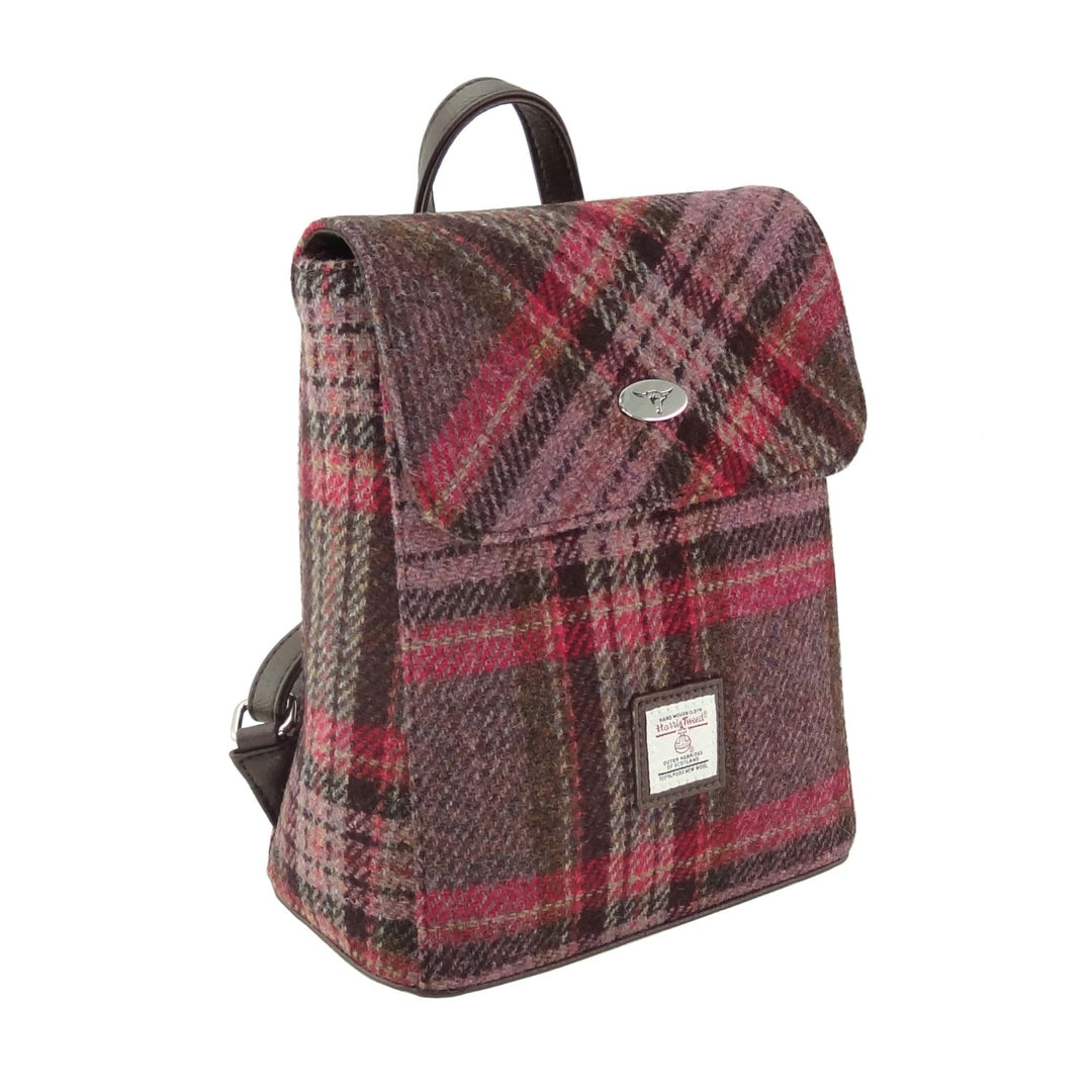 Glen Appin Harris Tweed Tummel Backpack Burgundy & Pink Tartan