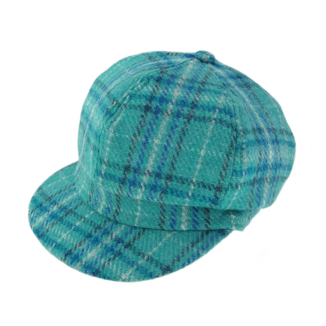 Glen Appin Ladies Harris Tweed Bakerboy Cap Teal & Blue Check