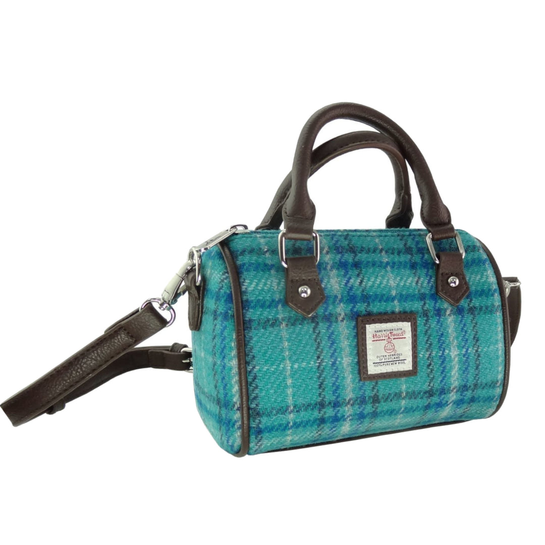 Glen Appin Harris Tweed Kilbride Mini Bowling Bag Teal & Blue Check