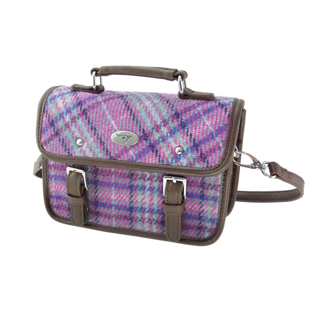 Glen Appin Harris Tweed Bervie Mini Satchel Bag Purple & Mint Check