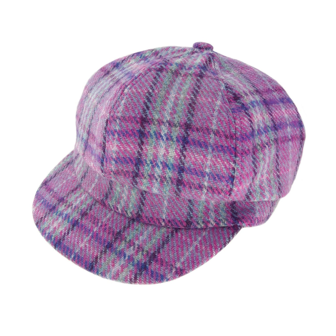 Glen Appin Ladies Harris Tweed Bakerboy Cap Purple & Mint Check