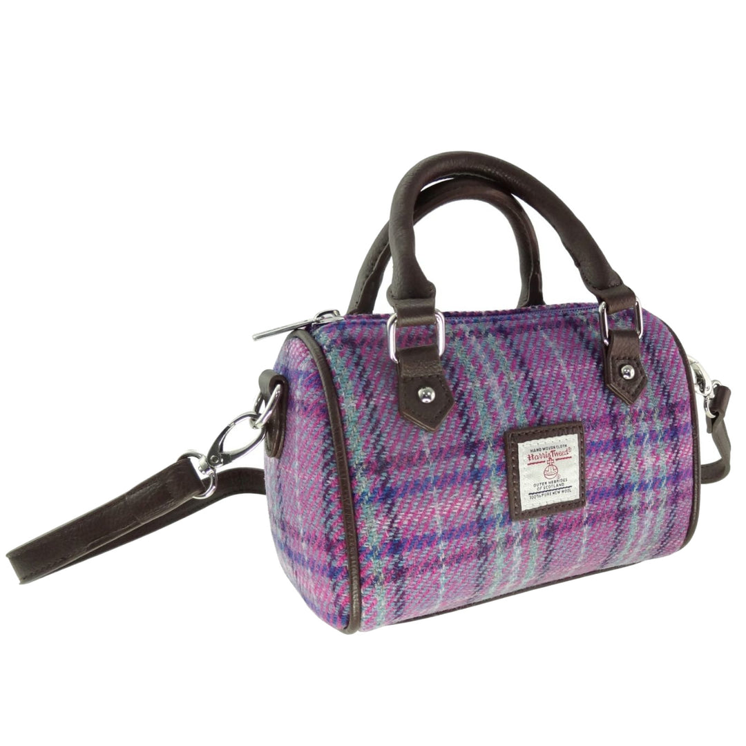Glen Appin Harris Tweed Kilbride Mini Bowling Bag Purple & Mint Check