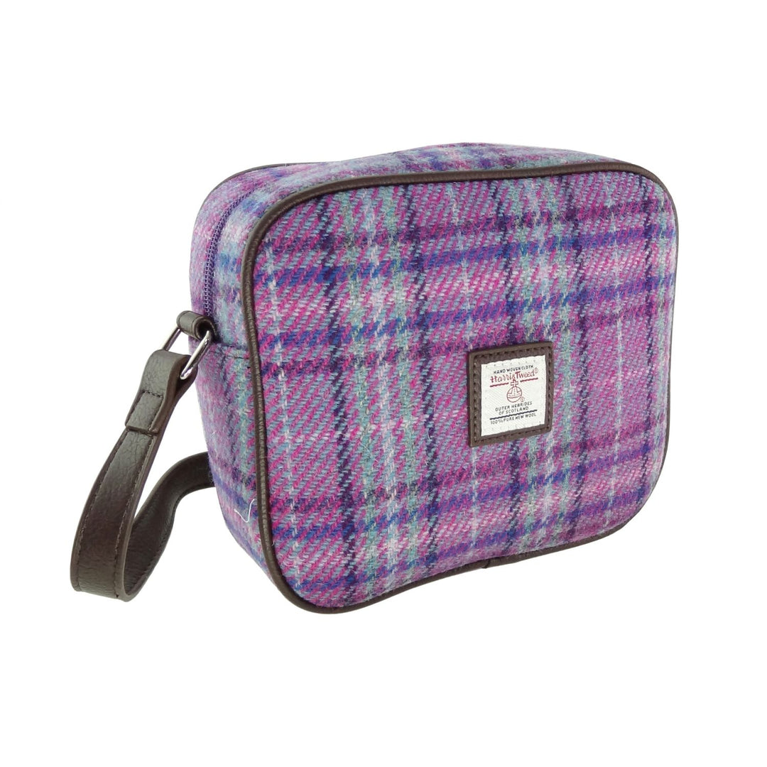 Glen Appin Harris Tweed Almond Mini Handbag Purple & Mint Check