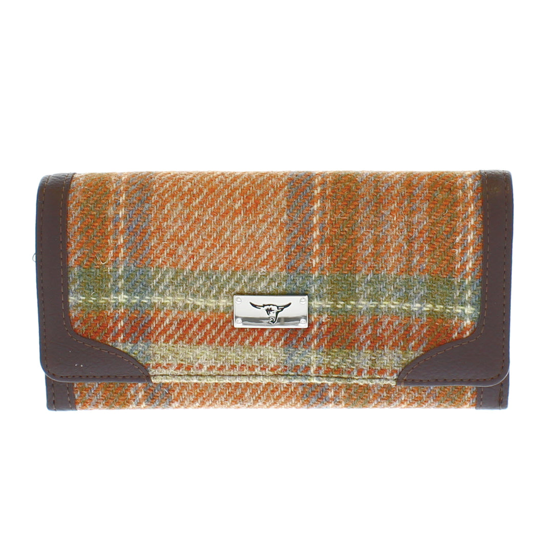 Glen Appin Harris Tweed Ladies Bute Fold Over Purse Pale Orange Stewart Tartan