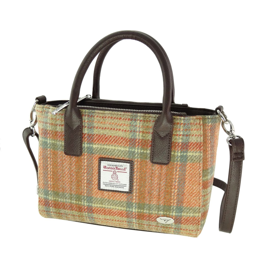 Glen Appin Harris Tweed Brora Tote Handbag Pale Orange Stewart Tartan