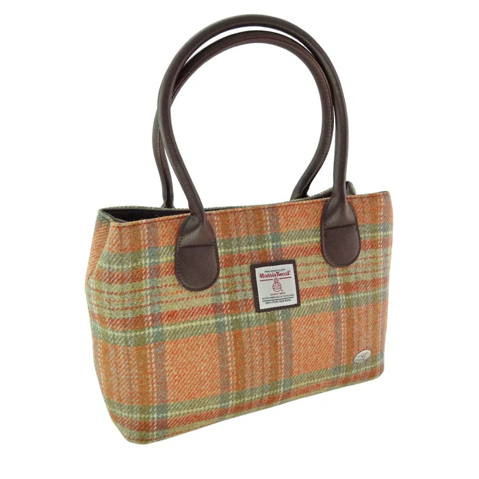 Glen Appin Harris Tweed Classic Cassley Handbag Pale Orange Stewart Tartan