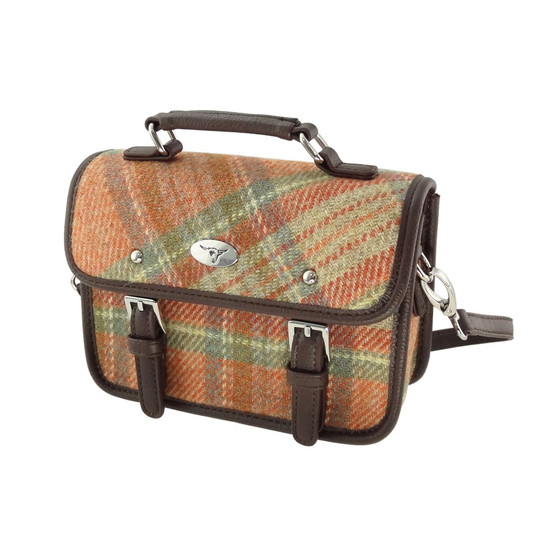 Glen Appin Harris Tweed Bervie Mini Satchel Bag Pale Orange Stewart Tartan