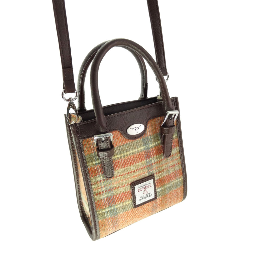 Glen Appin Harris Tweed Keltie Tall Mini Tote Bag in Pale Orange Stewart Tartan