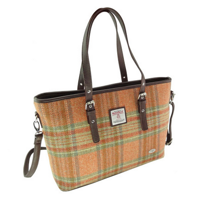 Glen Appin Harris Tweed Classic Spey Tote Handbag Pale Orange Stewart Tartan
