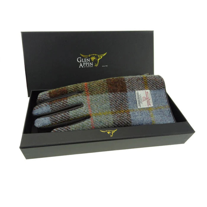 Glen Appin Ladies Harris Tweed & Leather Gloves Gift Boxed Colour 15