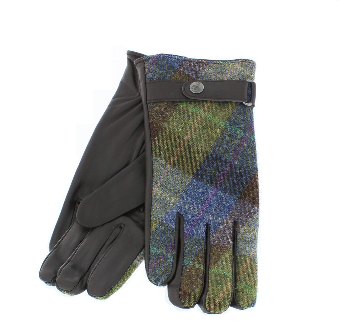 Failsworth Ladies Check Harris Tweed & Brown Leather Gloves