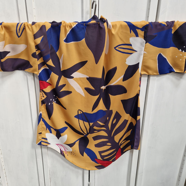 Kimono Wrap Cover Up -  Yellow Floral