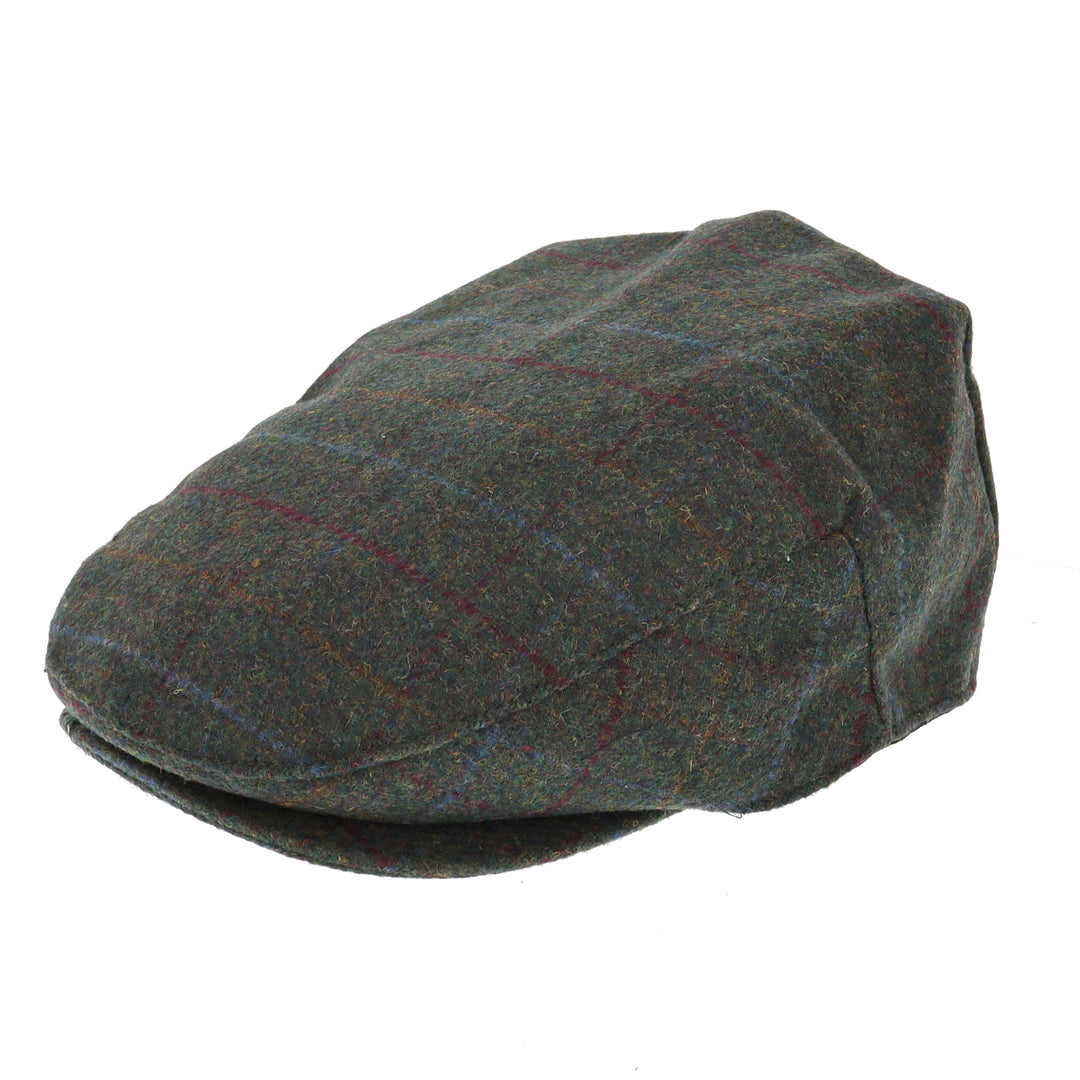 Wool Blend Check Pony Flat Cap (Green Check)