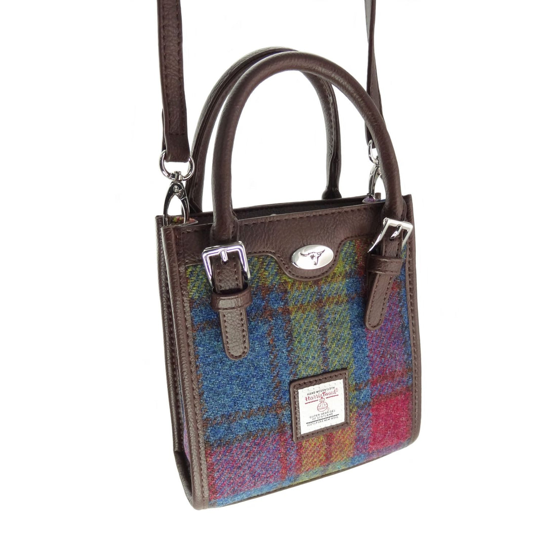 Glen Appin Harris Tweed Keltie Tall Mini Tote Bag in Multi Check