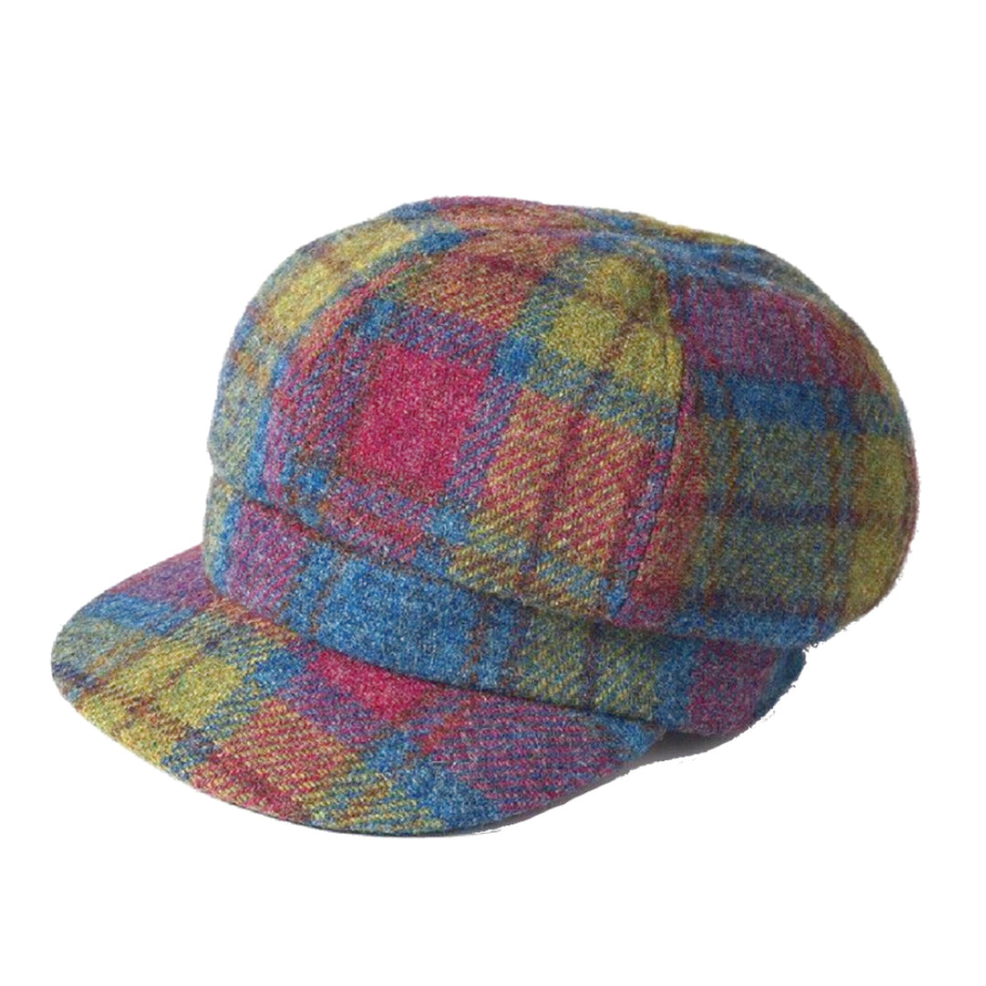 Glen Appin Ladies Harris Tweed Bakerboy Cap Multi Check