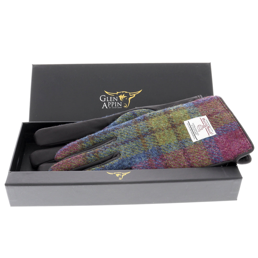 Glen Appin Ladies Harris Tweed & Leather Gloves Gift Boxed Colour 46