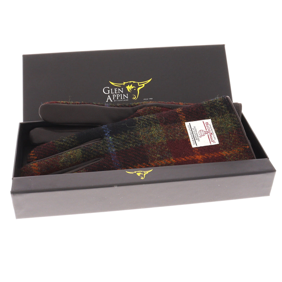 Glen Appin Ladies Harris Tweed & Leather Gloves Gift Boxed Colour 59