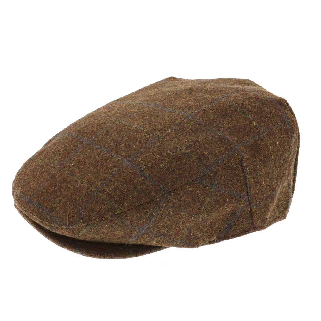 Wool Blend Check Pony Flat Cap Brown