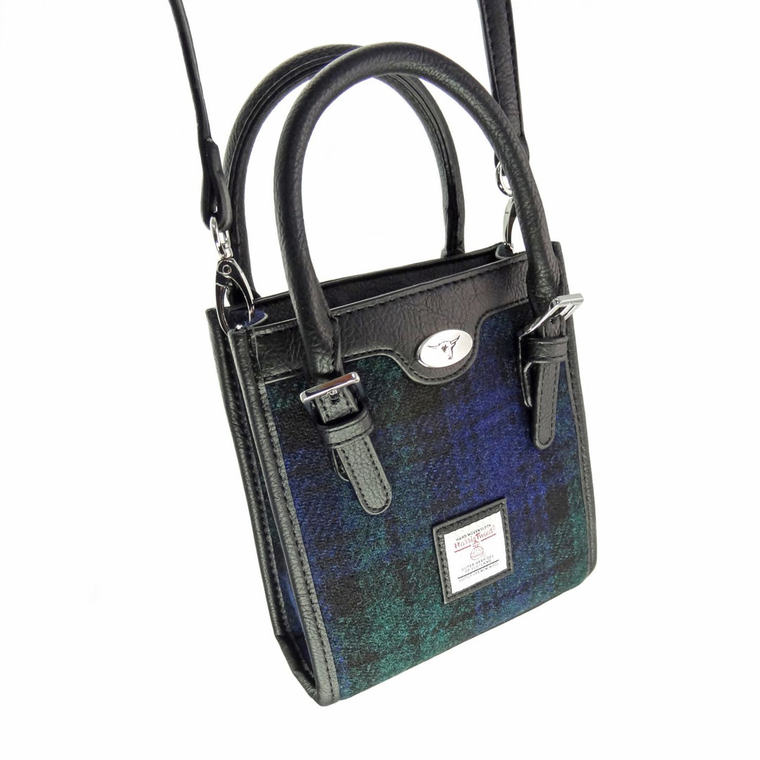 Glen Appin Harris Tweed Keltie Tall Mini Tote Bag in Black Watch Tartan
