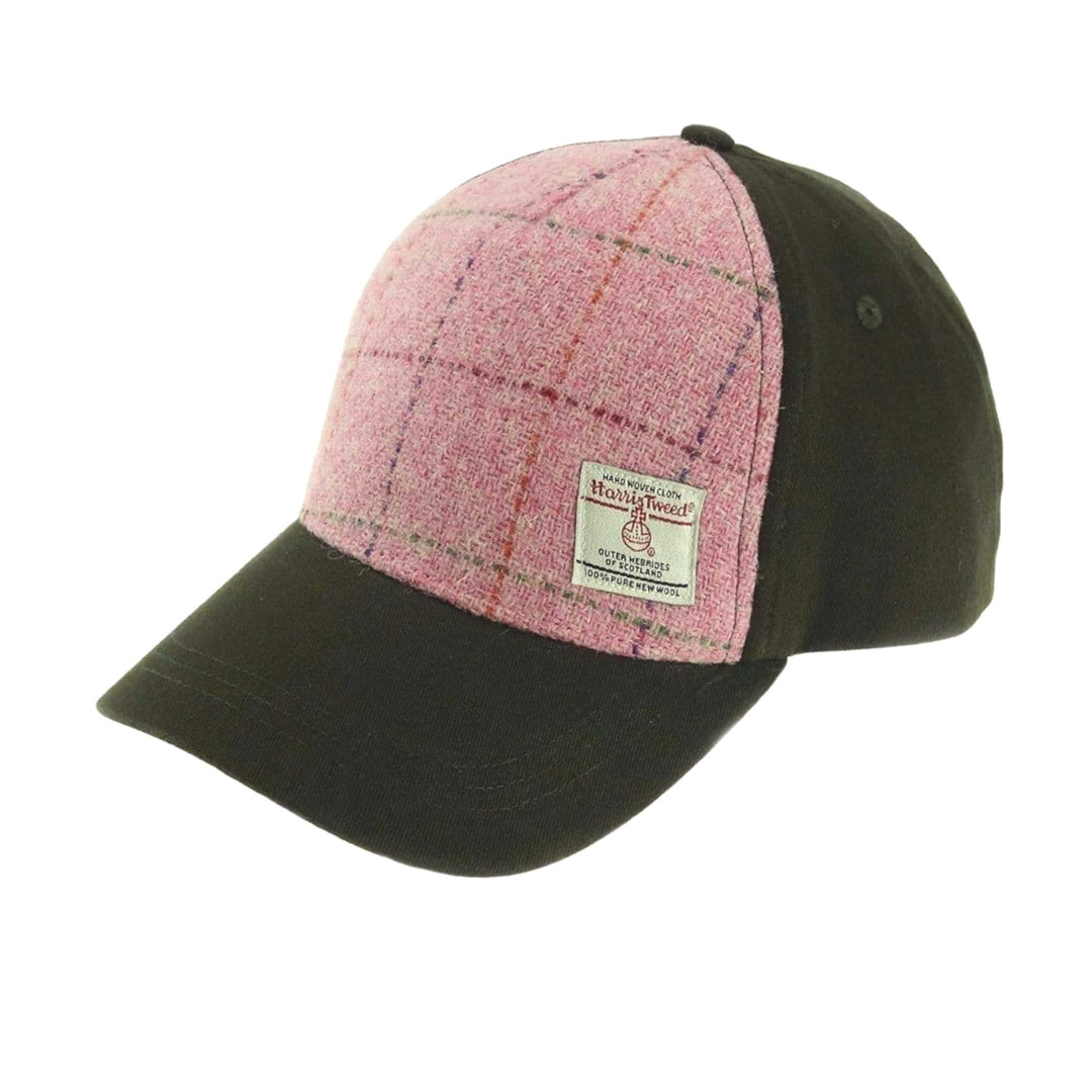 Glen Appin Harris Tweed Front Baseball Cap Light Pink Check