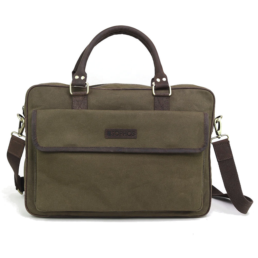 Waxed Canvas & Leather Briefcase Messenger Bag Olive