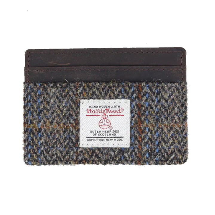 Credit Card Holder Wallet Brown Leather & Harris Tweed