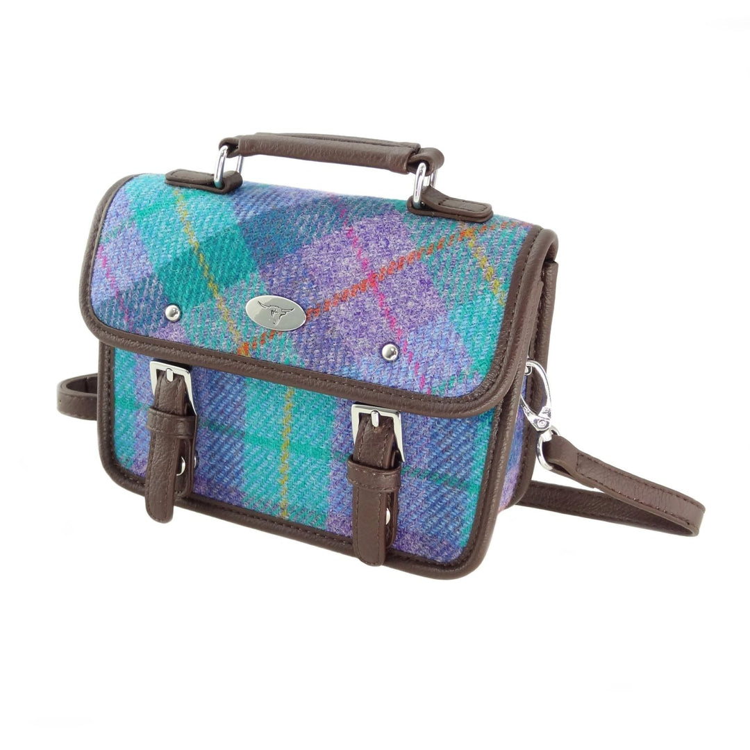 Glen Appin Harris Tweed Bervie Mini Satchel Bag Turquoise Check