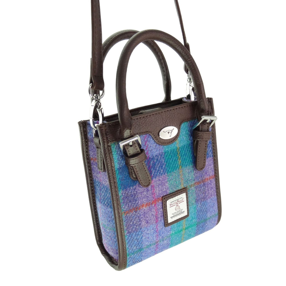 Glen Appin Harris Tweed Keltie Tall Mini Tote Bag in Turquoise Check