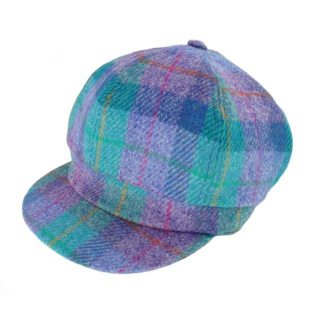 Glen Appin Ladies Harris Tweed Bakerboy Cap Turquoise Tartan