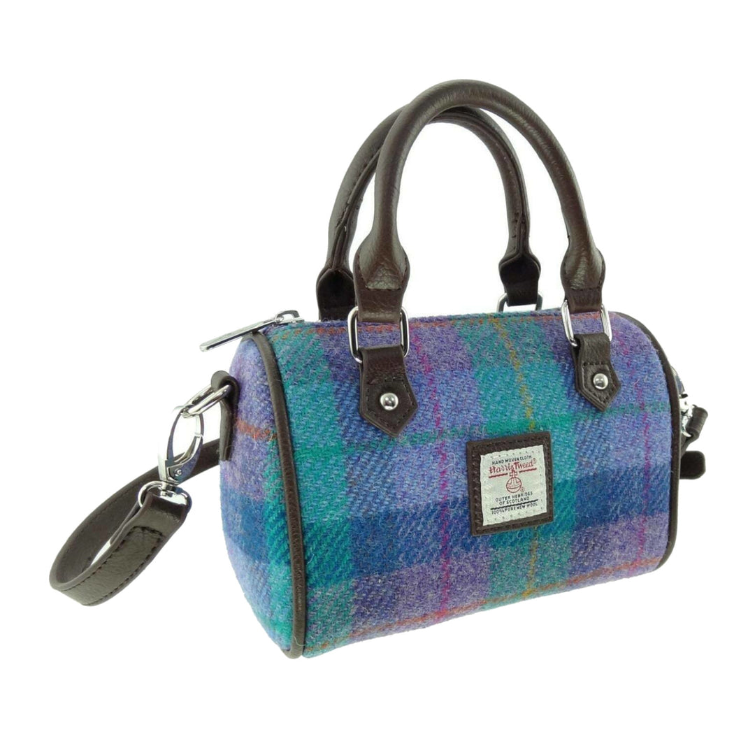 Glen Appin Harris Tweed Kilbride Mini Bowling Bag Turquoise Check