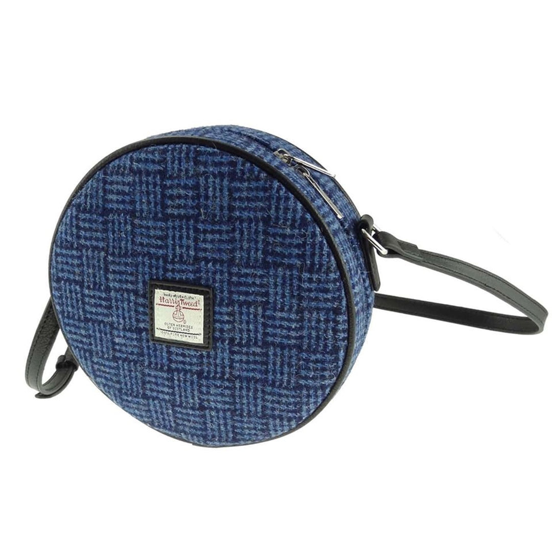 Glen Appin Harris Tweed Bannock Small Round Shoulder Bag Blue Weave