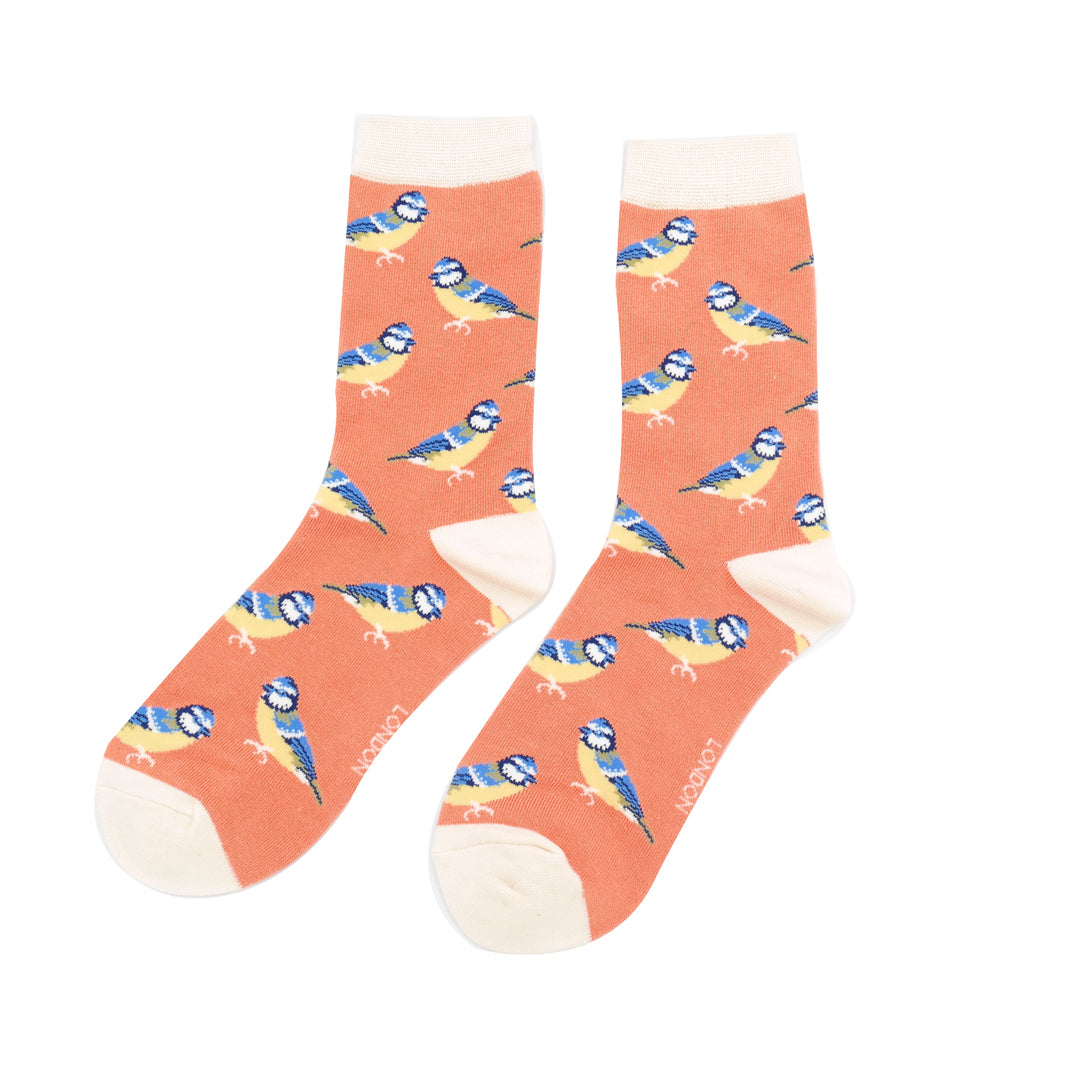 Miss Sparrow Bamboo Blue Tit Bird Socks (Orange)