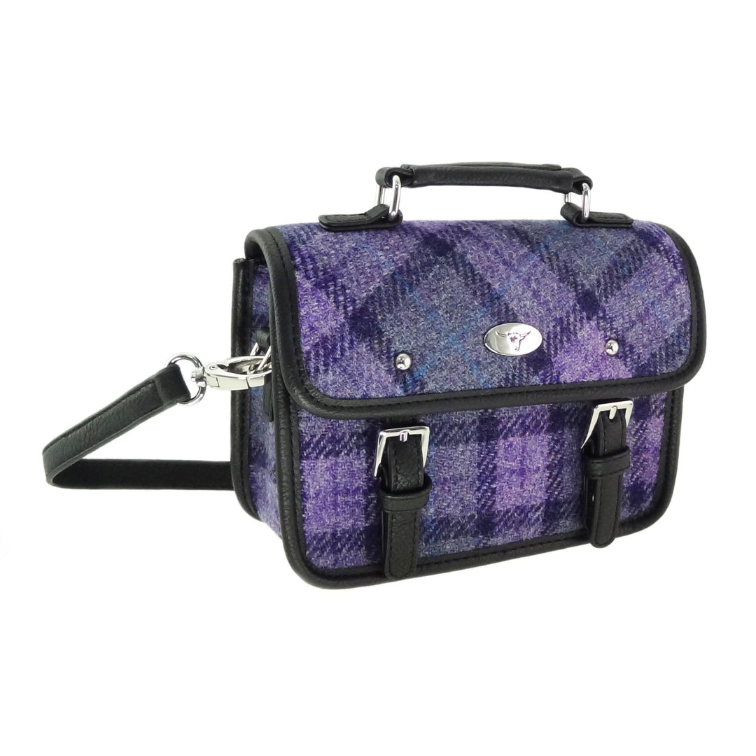 Glen Appin Harris Tweed Bervie Mini Satchel Bag Purple Check
