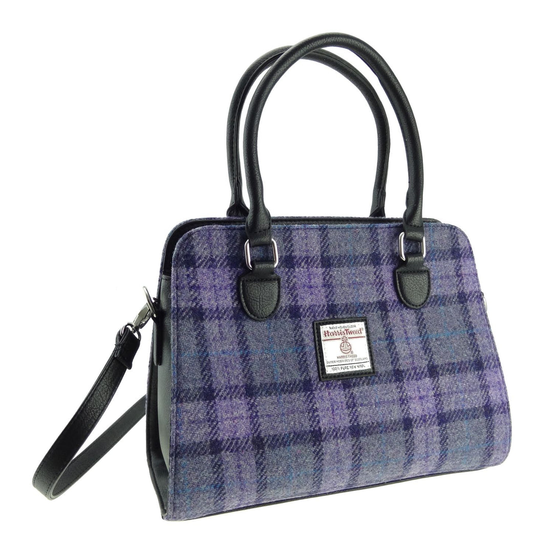 Glen Appin Harris Tweed Findhorn Tote Handbag Purple Check