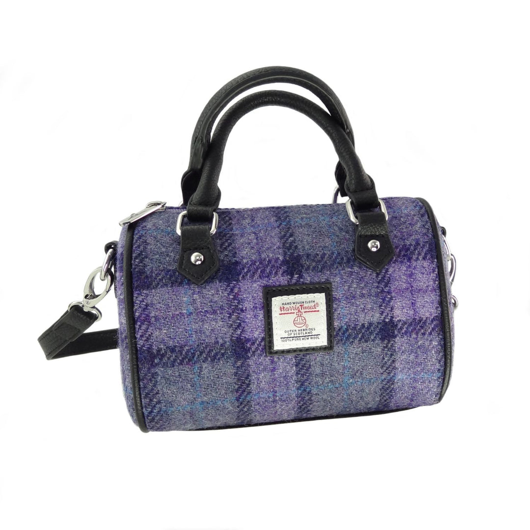 Glen Appin Harris Tweed Kilbride Mini Bowling Bag Purple Check