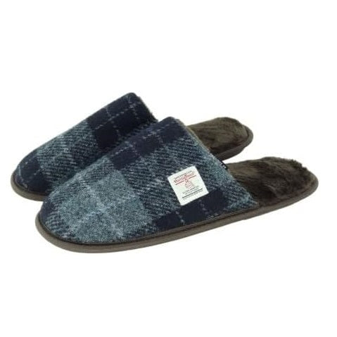 Glen Appin Harris Tweed Slippers in Grey Check