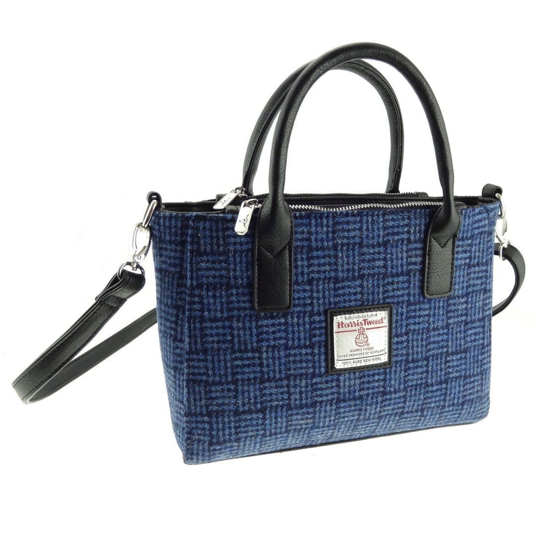 Glen Appin Harris Tweed Brora Tote Handbag Blue Weave
