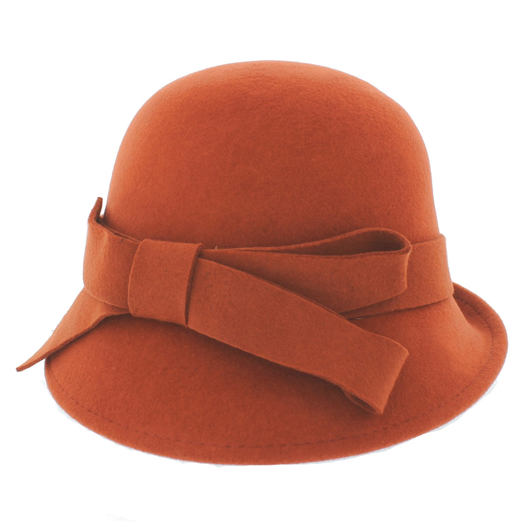 Ladies Wool Bow Cloche Rust
