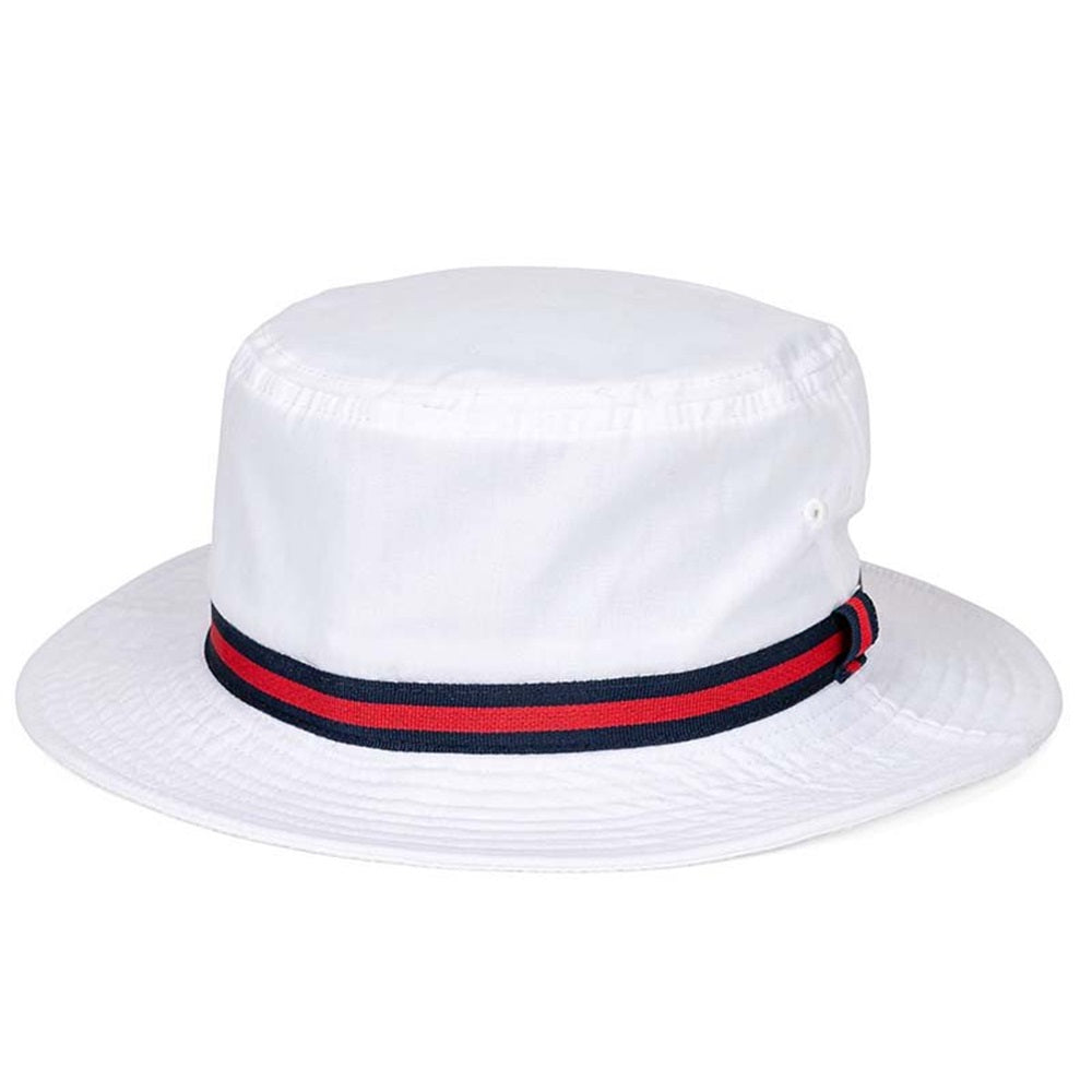 White Sun Hat With Stripe Band