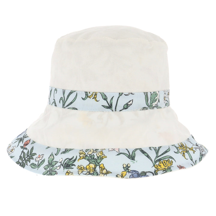 Ladies Wide Brim Reversible Floral Print Bucket Hat in Blue