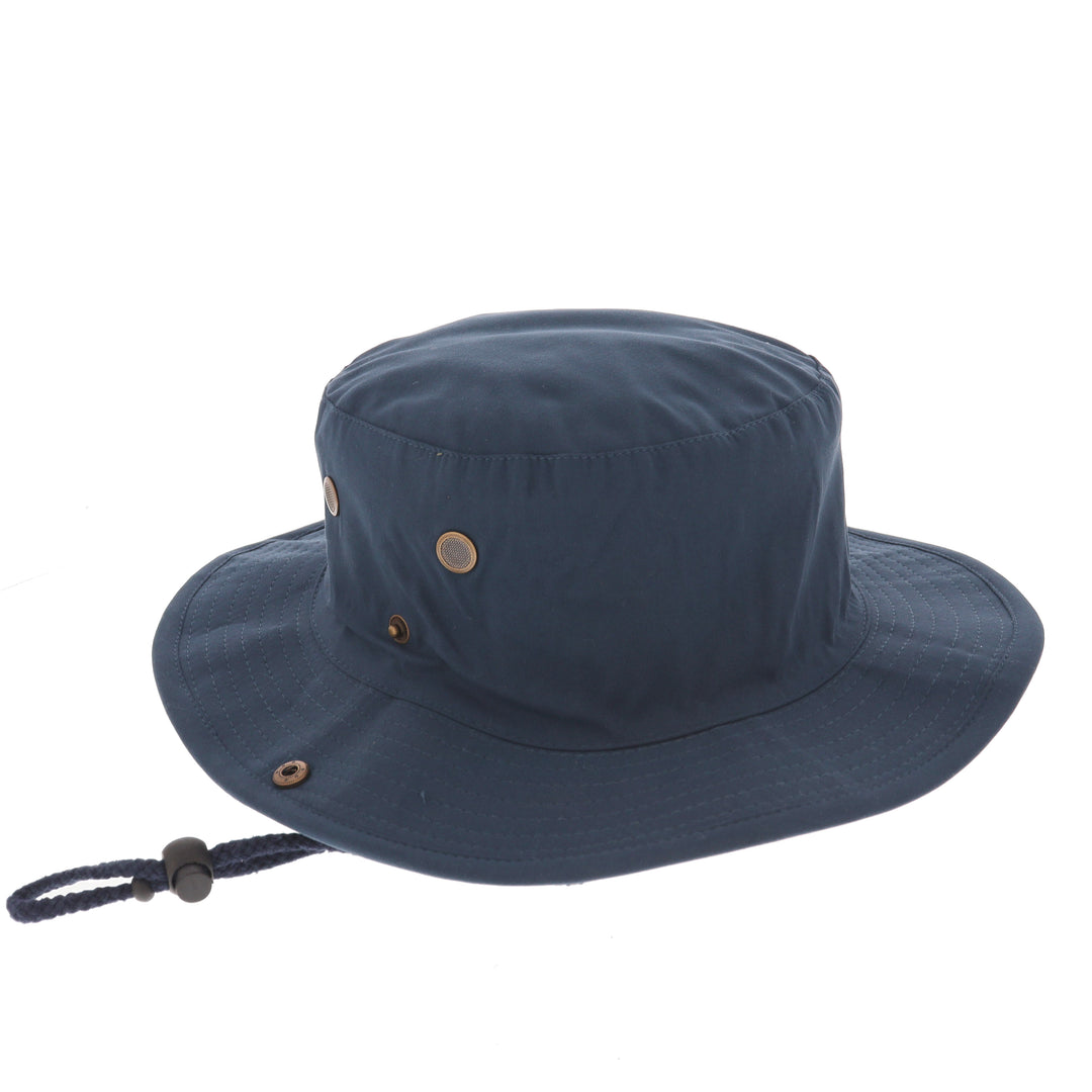 Navy Microfibre Bush Hat With Chin Strap & Press Stud Sides