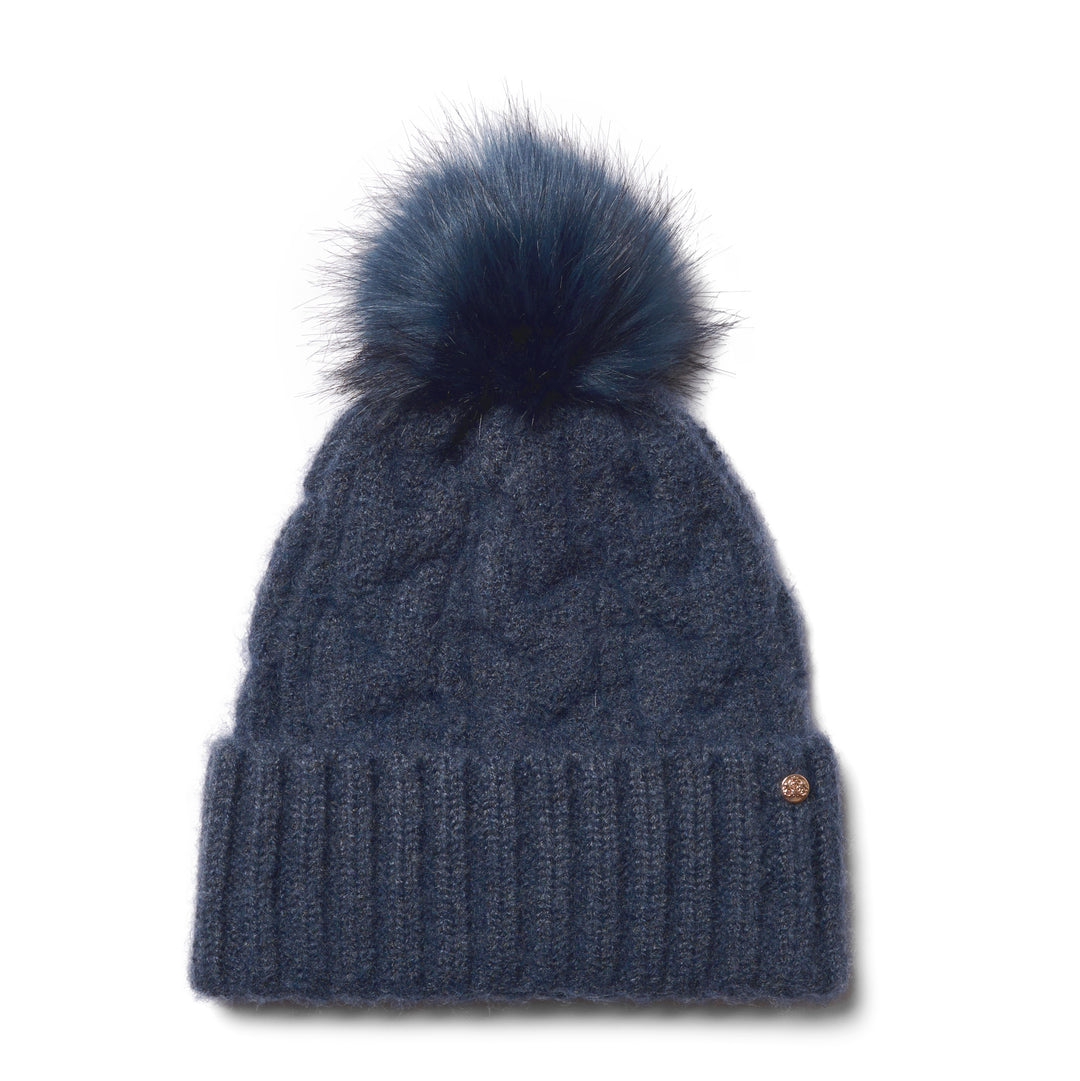 Amelia Chunky Knit Pom Bobble Hat From Failsworth In Navy
