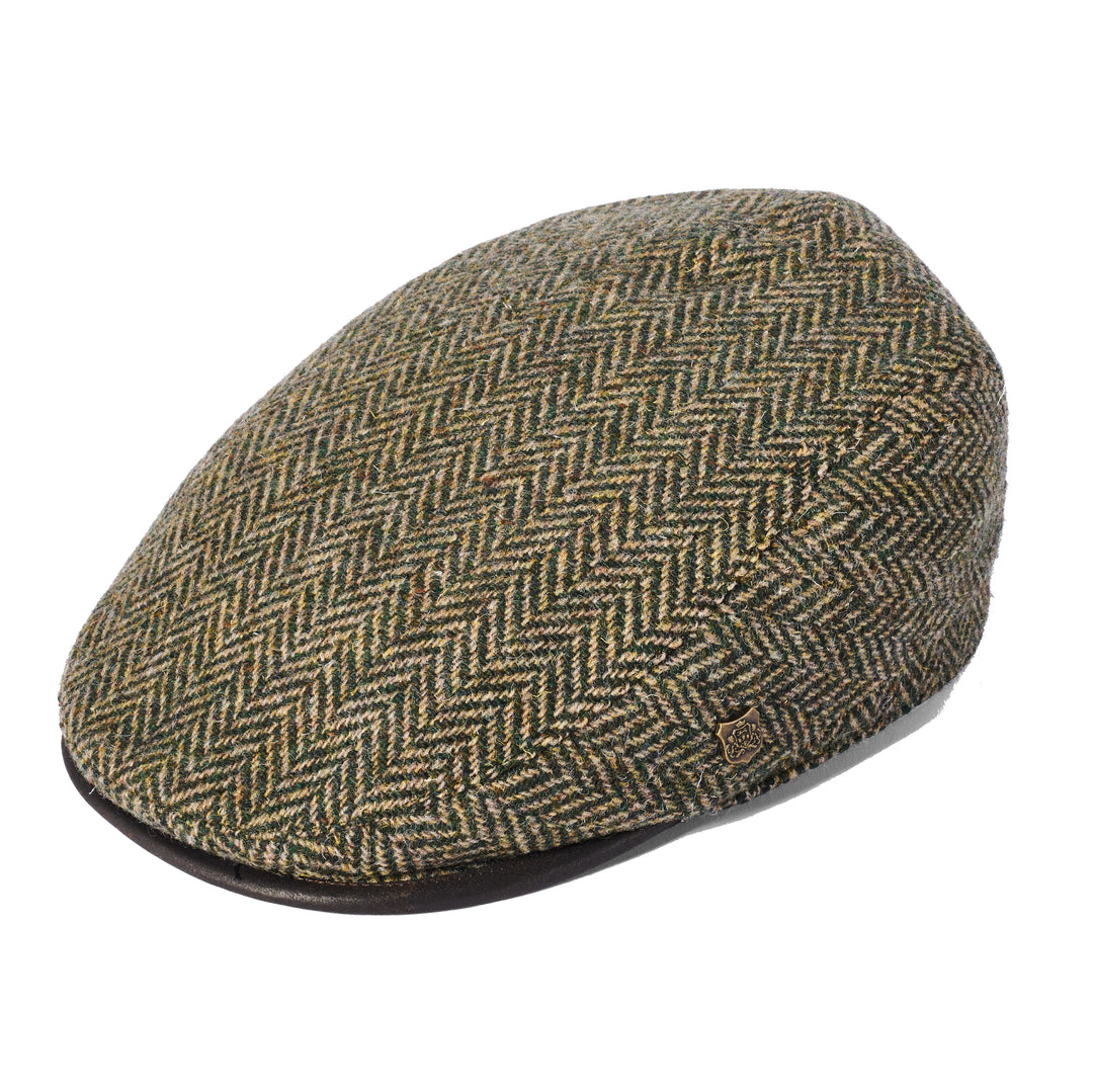 Failsworth Arthur Wool Flat Cap in Green Herringbone