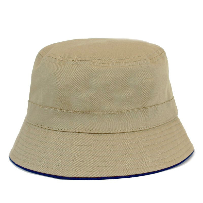 Stone Cotton Bucket Sun Hat With Navy Piping