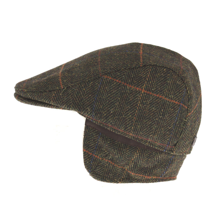 Barbour Cheviot Earflap Flat Cap in Dark Herringbone