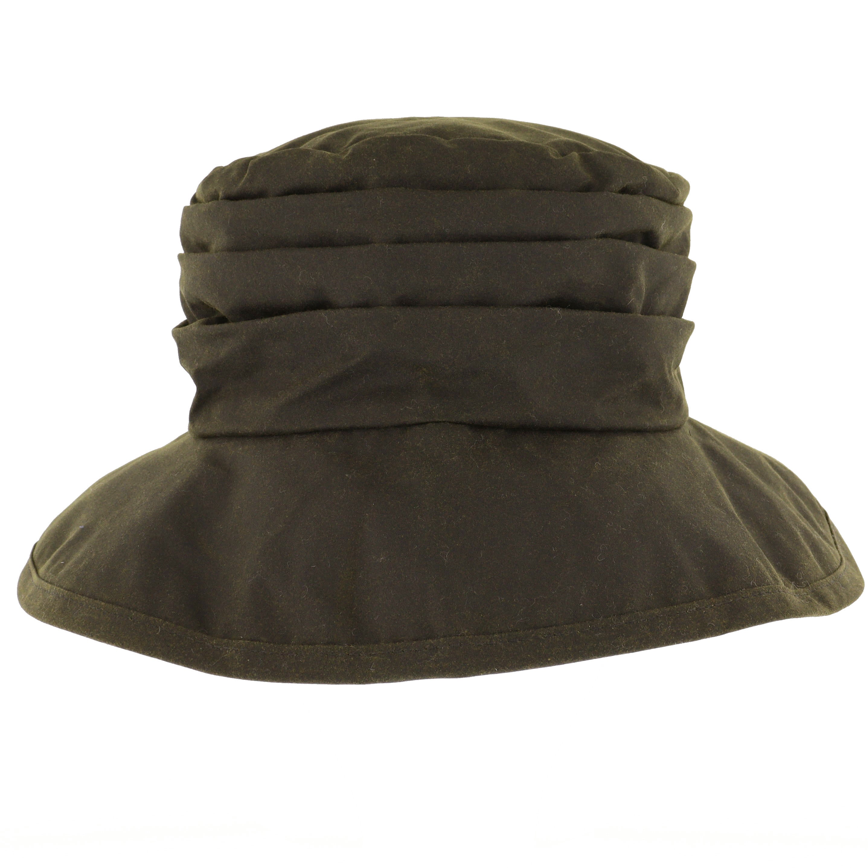 Barbour Ladies Waxed Cotton Ruched Crown Bucket Hat Olive Green