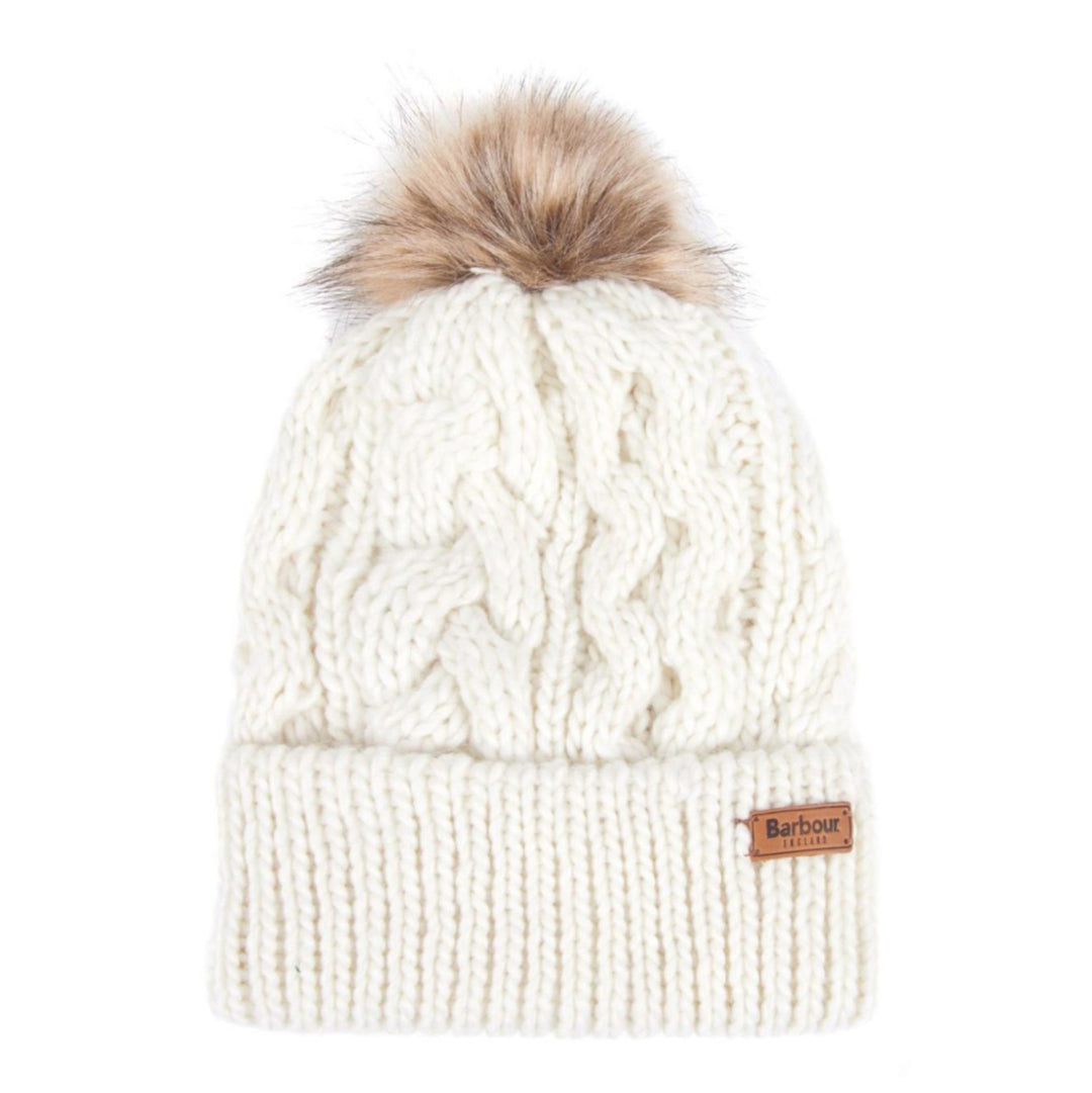 Barbour Cable Knit Bobble Hat in Cloud
