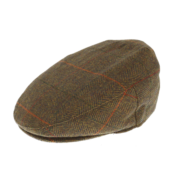 Barbour Wilkin Flat Cap in Light Olive Herringbone